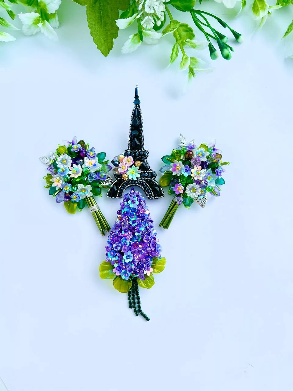 Броши в зелёно-фиолетовых оттенках