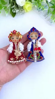 Броши: Матрешка, Русская красавица и Девушка