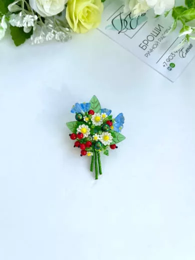 Брошь «Букет для яркого летнего дня»