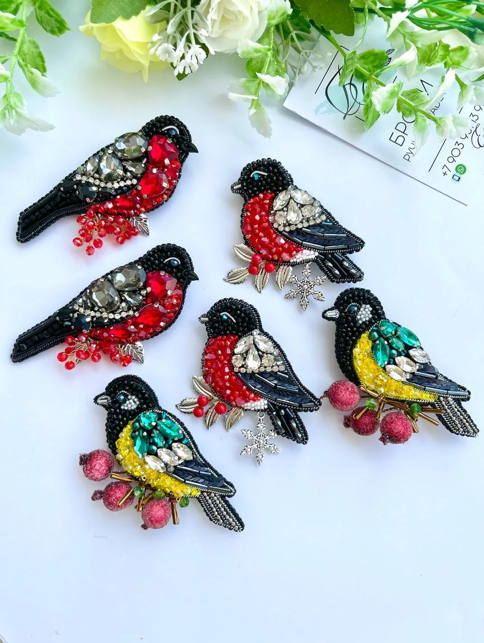 Броши: Синичка и Снегирь