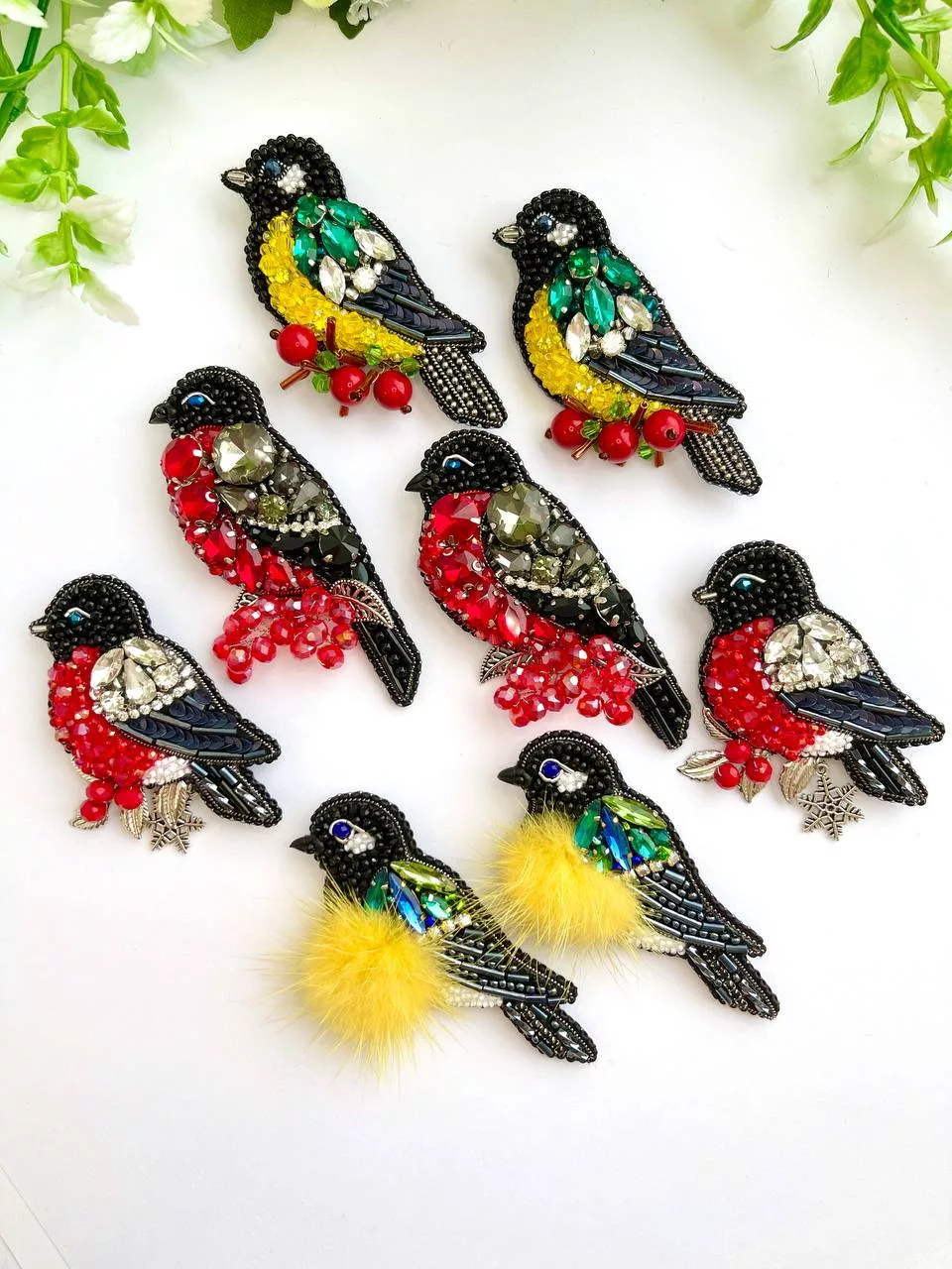 Броши: Синичка и Снегирь