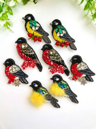 Броши: Синичка и Снегирь