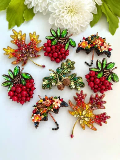 Броши: Лист, Рябина и Дуб