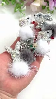 Броши: Зайчик, Мышка и Пушистаяброшь