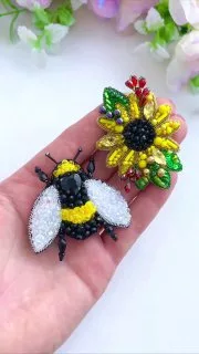 Броши: Подсолнух и Пчела