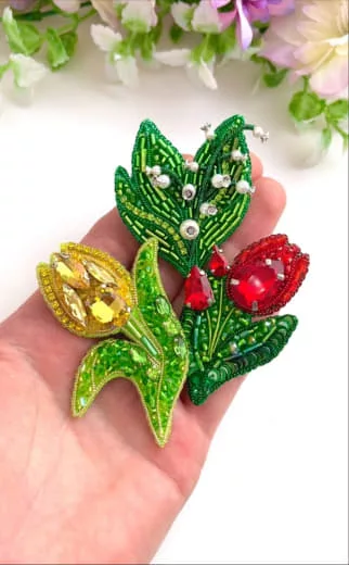 Броши: Тюльпан, Ландыш и Мак