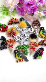 Броши: Снегирь, Синичка и Сова