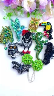 Броши: Дракон, Ящерица и Клевер