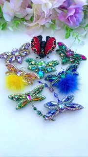 Броши: Божья коровка, Мотылек и Стрекоза
