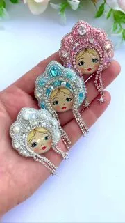 Броши: Снегурочка, Матрешка и Кокошник