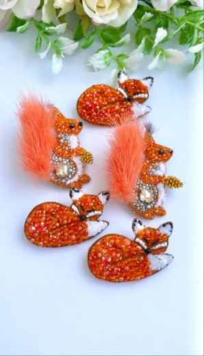 Броши: Лиса, Лисичка и Белочка