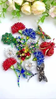 Броши: Стрекоза, Мотылек и Василек